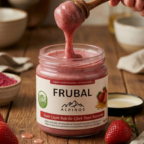 Frubal Çilekli Ham Bal 300g | Freeze-Dried Çilek Tozlu Doğal Meyveli Bal